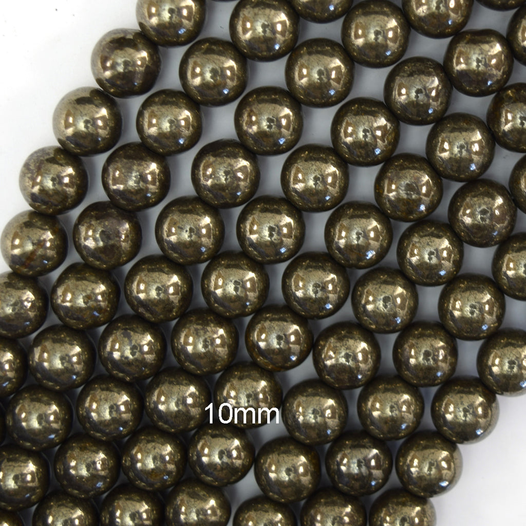 Natural Pyrite Round Beads Gemstone 15" Strand 6mm 8mm 10mm