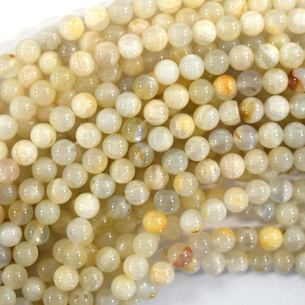 Natural Beige White Moonstone Round Beads Gemstone 15