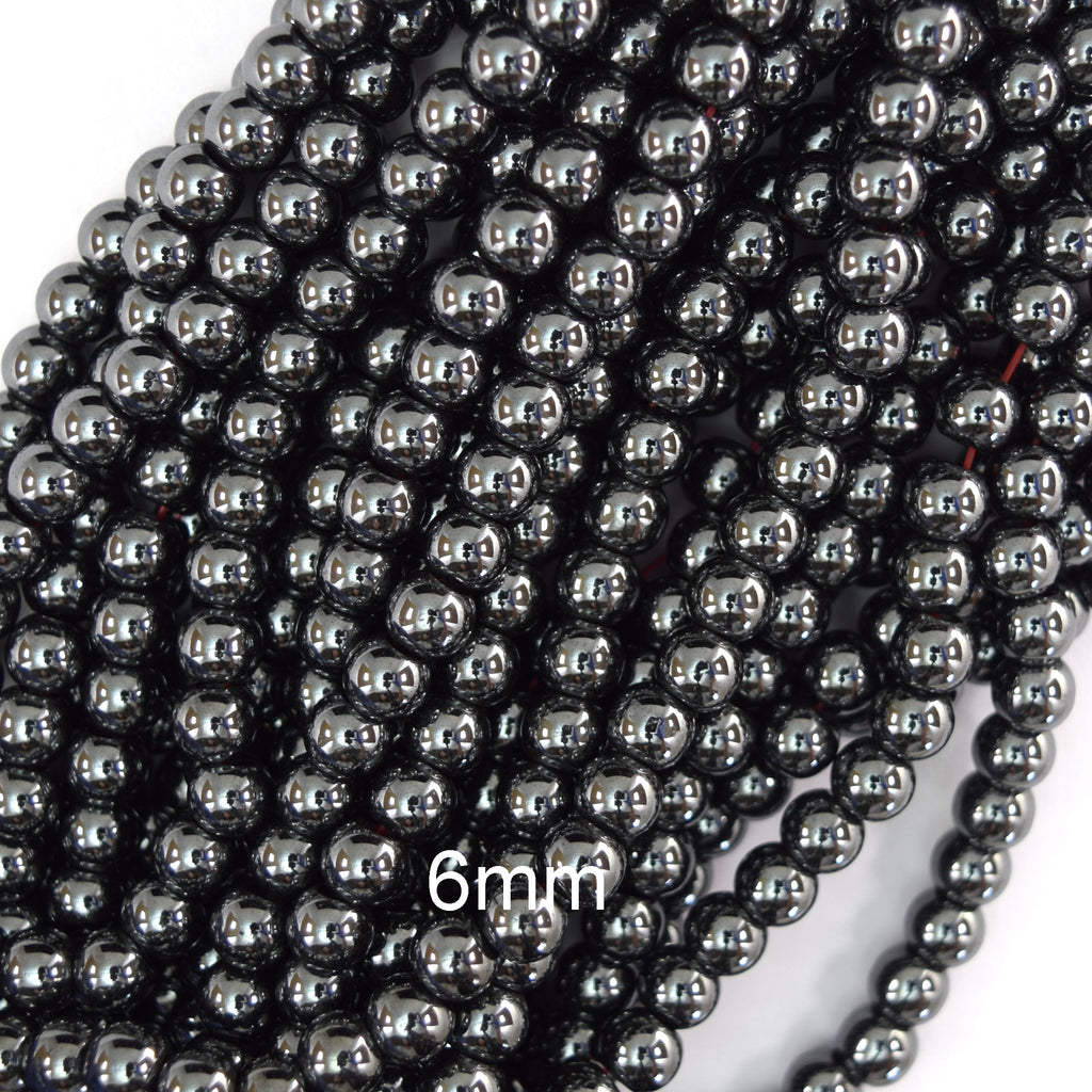2.5mm Large Hole Natural Black Hematite Round Beads 15.5" Strand 6mm 8mm 10mm