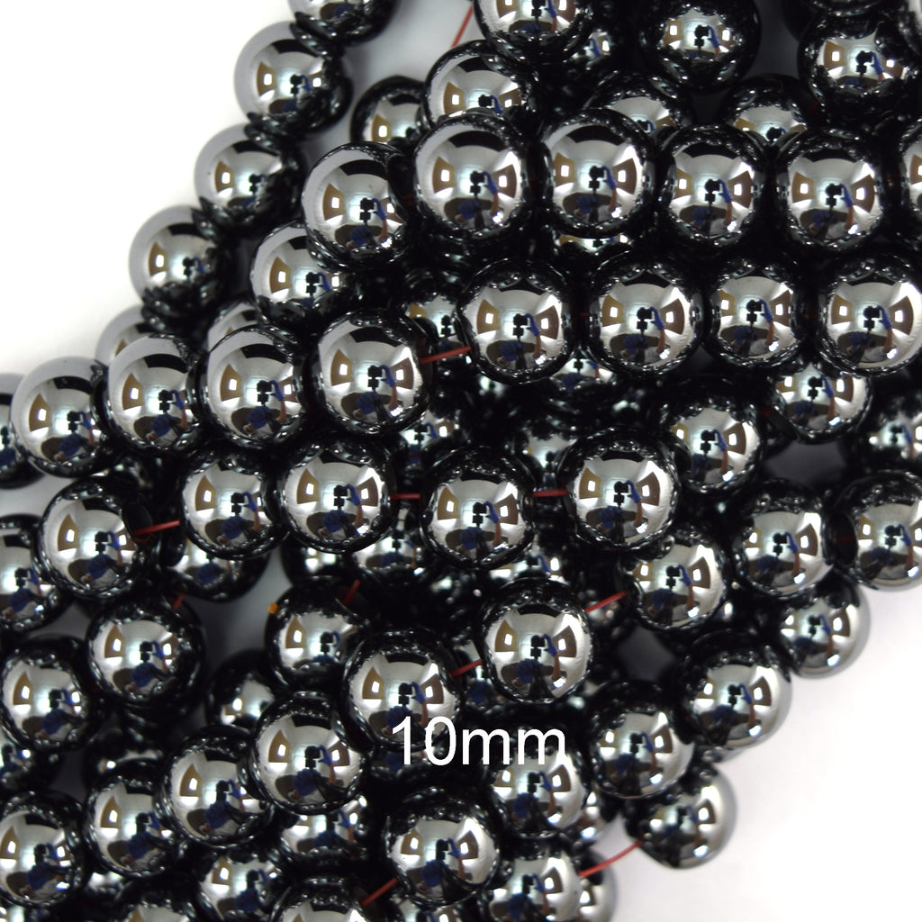 2.5mm Large Hole Natural Black Hematite Round Beads 15.5" Strand 6mm 8mm 10mm