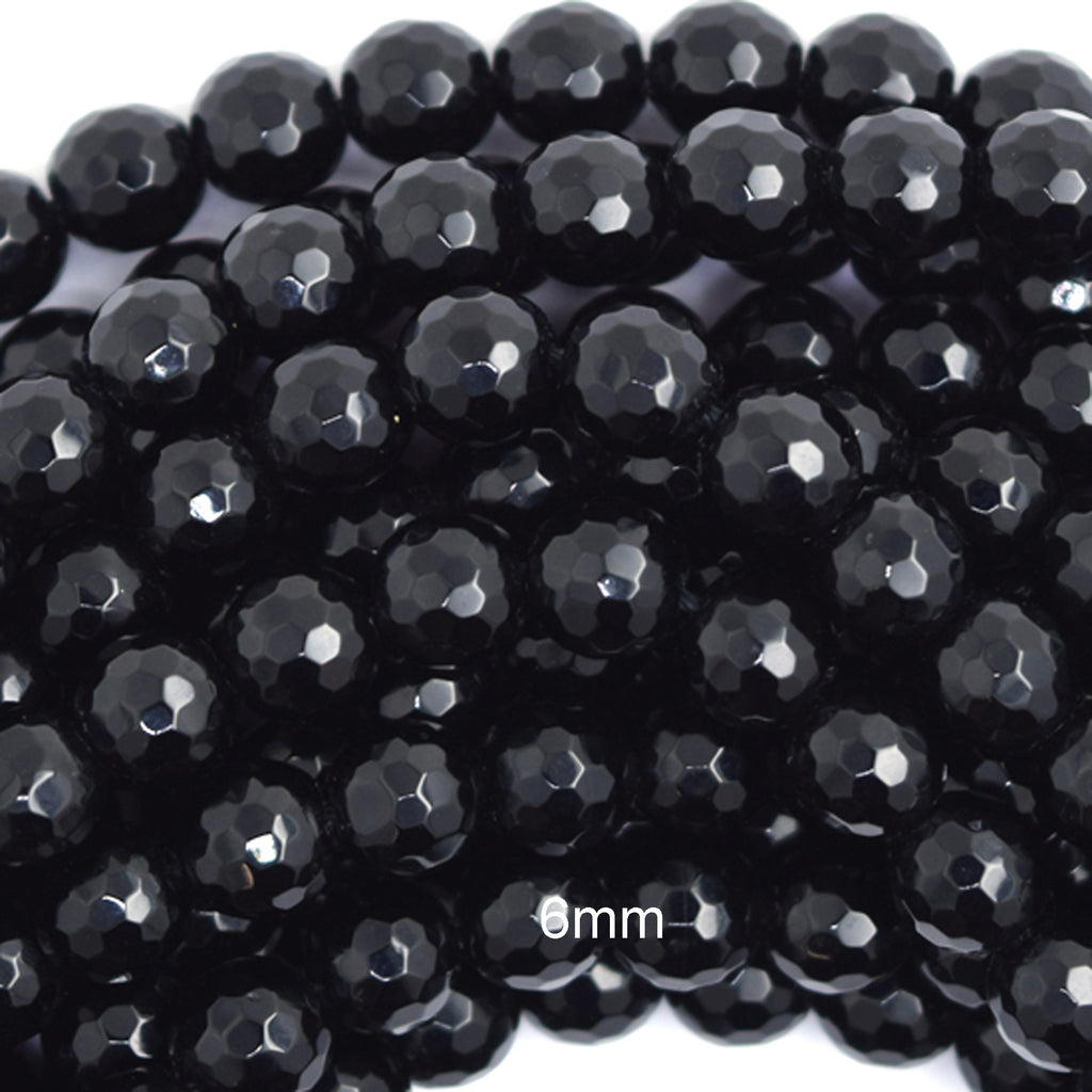 Faceted Black Onyx Round Beads Gemstone 15" Strand 2mm 3mm 4mm 6mm 8mm 10mm 12mm