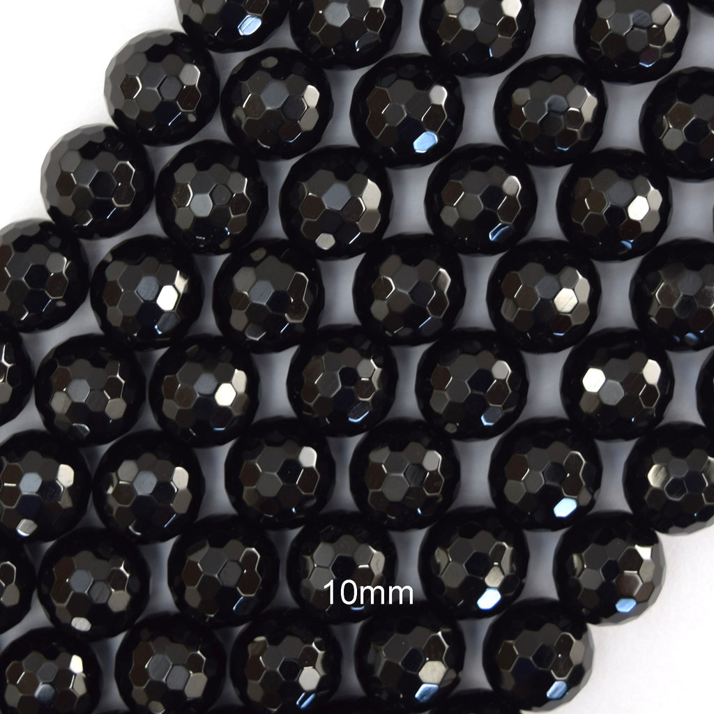 Faceted Black Onyx Round Beads Gemstone 15" Strand 2mm 3mm 4mm 6mm 8mm 10mm 12mm
