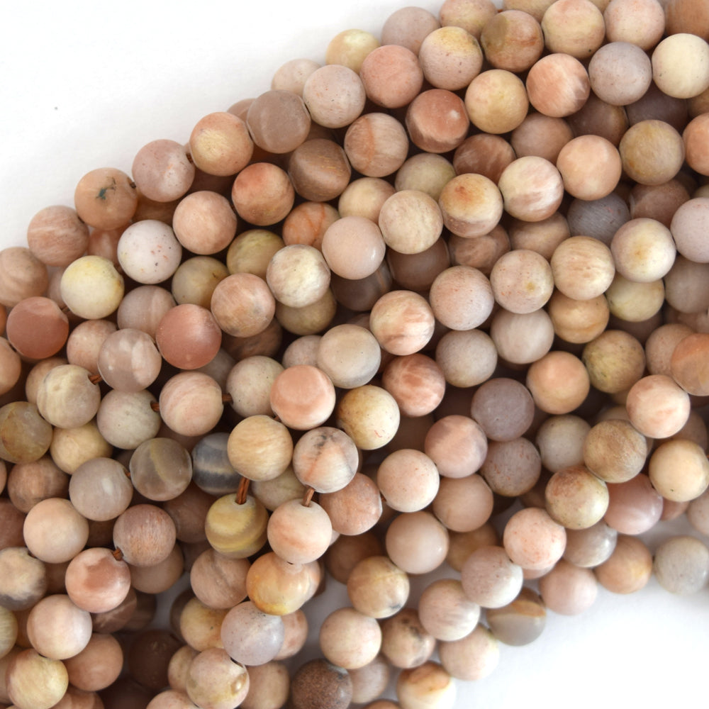Natural Matte Sunstone Round Beads Gemstone 15