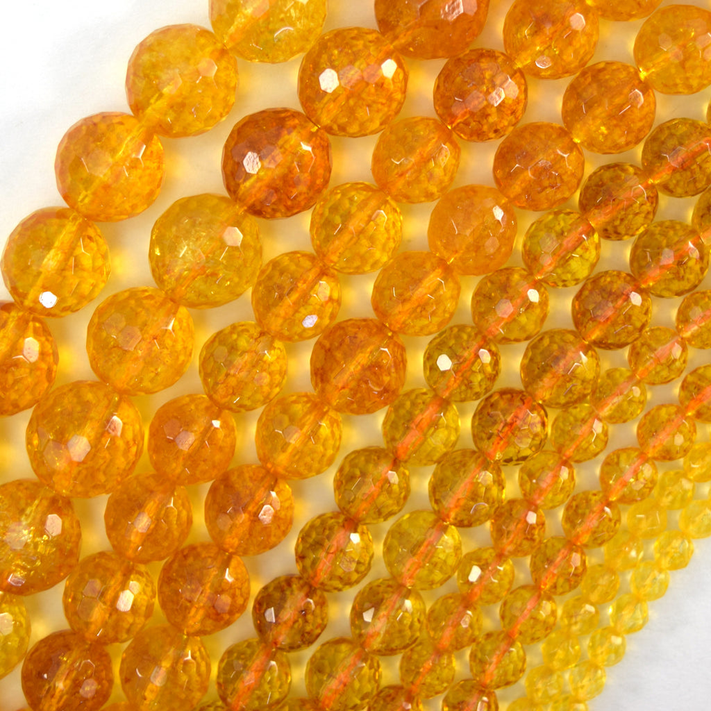 Faceted Yellow Citrine Round Beads Gemstone 15'' Strand 4mm 6mm 8mm 10mm 12mm S1