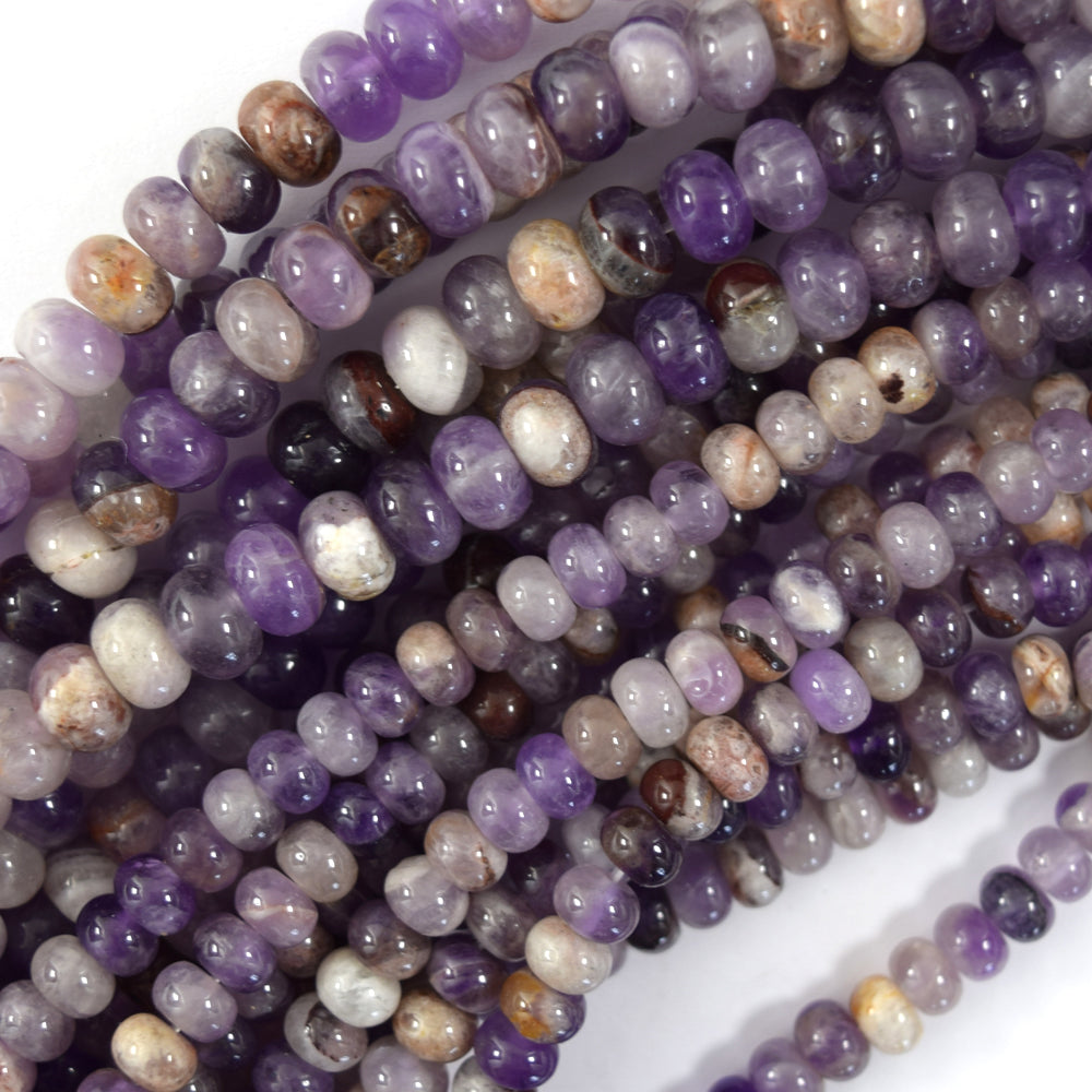 Natural Purple Chevon Amethyst Rondelle Button Beads 15" Strand 4x6mm 5x8mm