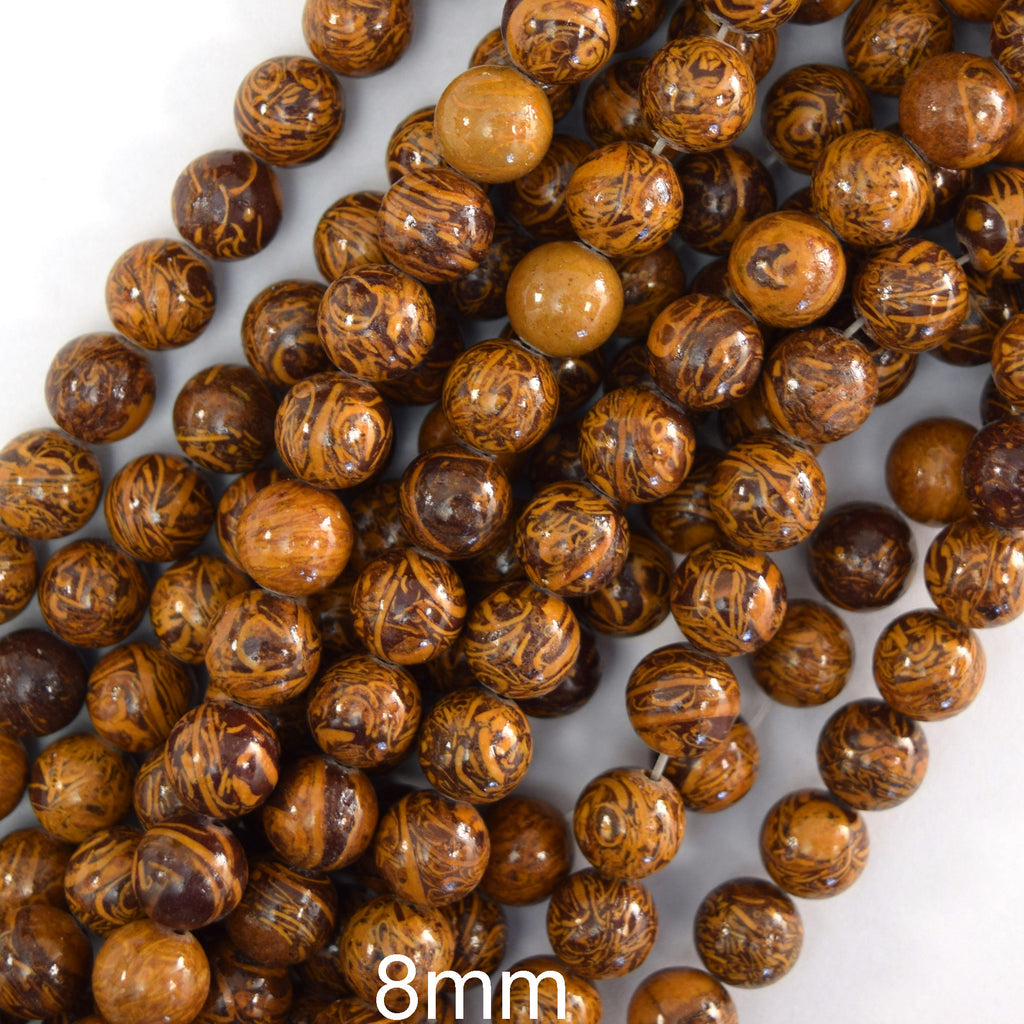 Natural Brown Mariam Elephant Skin Jasper Round Beads 15" Strand 6mm 8mm 10mm
