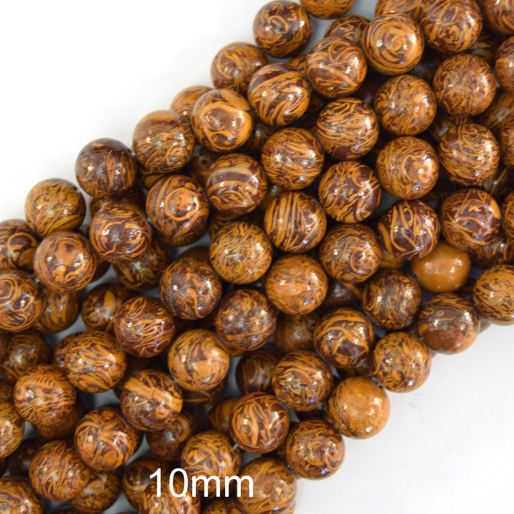 Natural Brown Mariam Elephant Skin Jasper Round Beads 15" Strand 6mm 8mm 10mm
