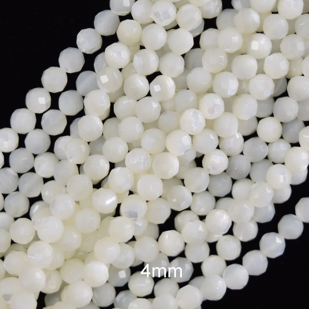 Faceted White Mother Of Pearl MOP Round Beads 15.5" Strand 3mm 4mm 6mm 8mm 10mm
