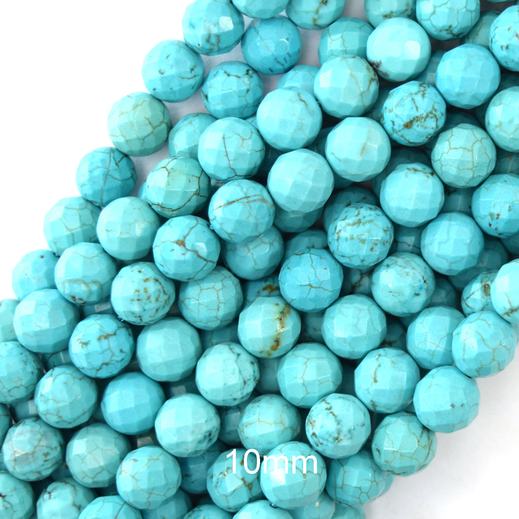 Faceted Blue Turquoise Round Beads Gemstone 15" Strand 4mm 6mm 8mm 10mm S1