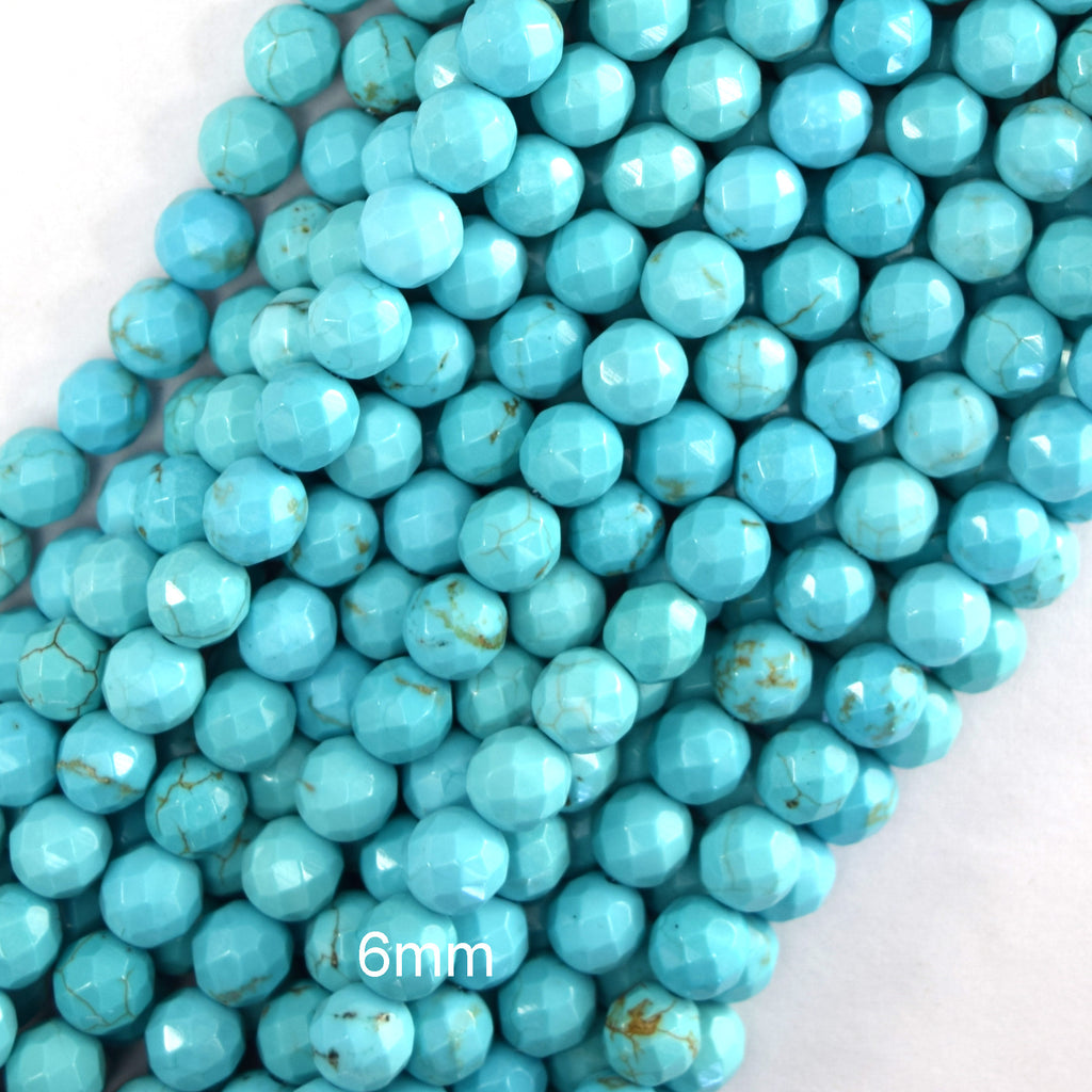 Faceted Blue Turquoise Round Beads Gemstone 15" Strand 4mm 6mm 8mm 10mm S1