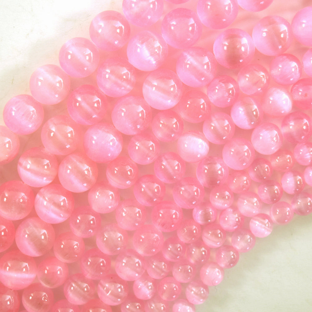 Genuine Pink Selenite Round Beads Gemstone 15.5