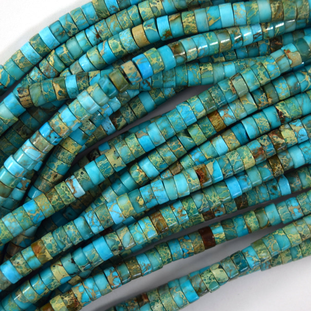 3x6mm Sea Sediment Jasper Heishi Disc Beads 15.5" Strand Blue Magenta Green 6mm