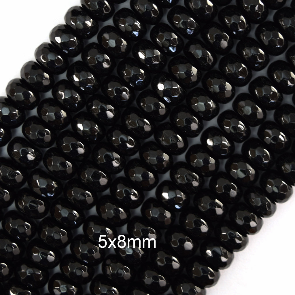AA Faceted Black Onyx Rondelle Button Beads Gemstone 15" Strand 3mm 4mm 6mm 8mm