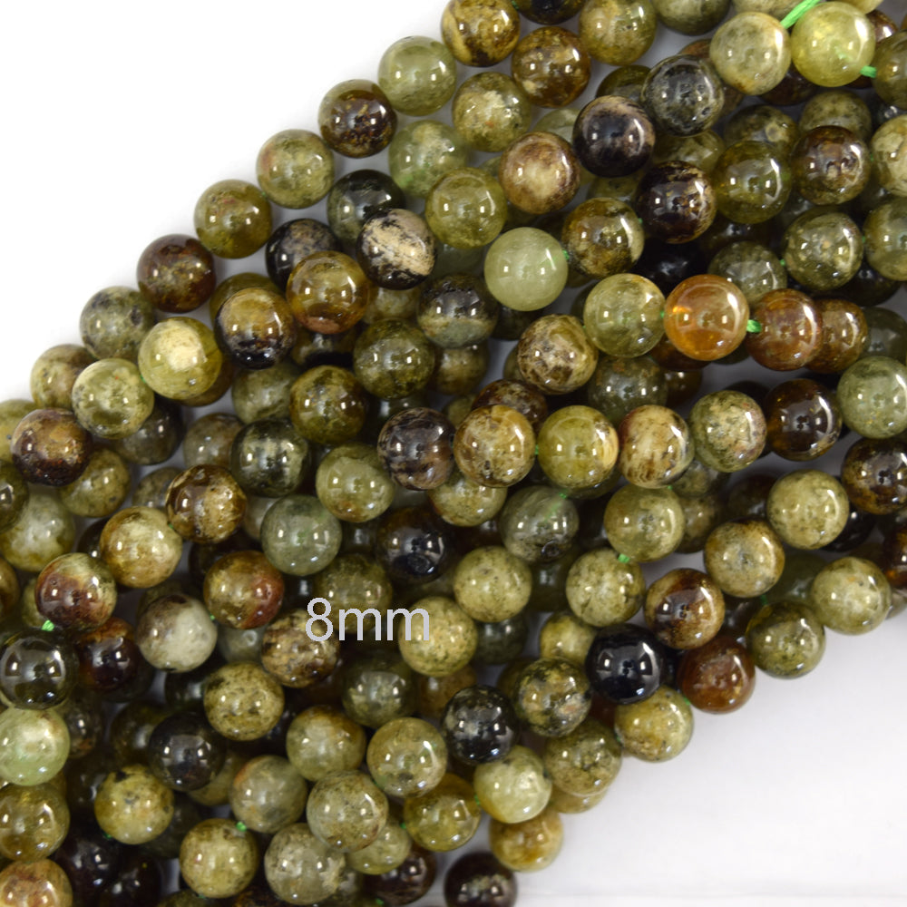 Natural Green Garnet Round Beads Gemstone 15" Strand 6mm 8mm 10mm