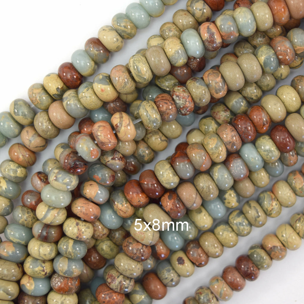Natural Brown Blue Snake Skin Jasper Rondelle Button Beads 15" 4mm 6mm 8mm