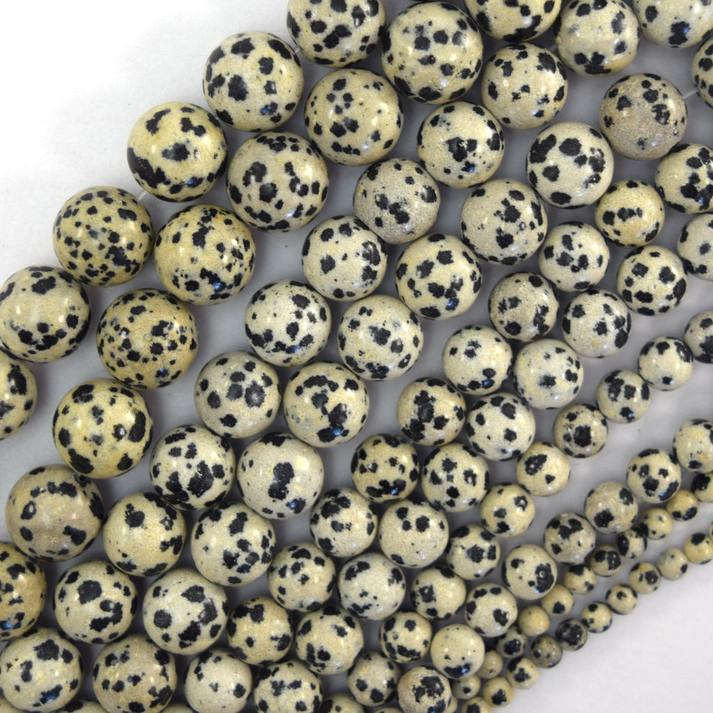 Natural Dalmatian Jasper Round Beads Gemstone 14.5" Strand 4mm 6mm 8mm 10mm 12mm
