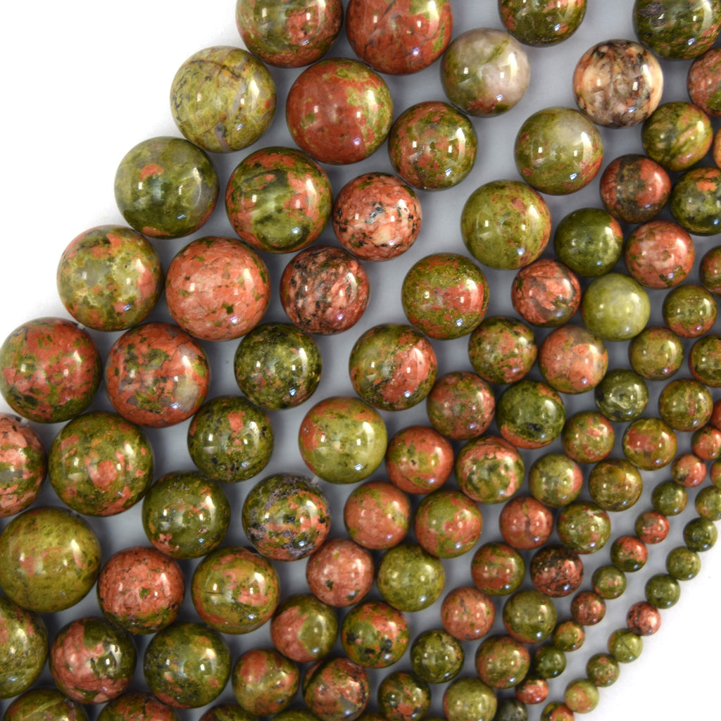 Natural Green Unakite Jasper Round Beads 15" Strand 4mm 6mm 8mm 10mm 12mm