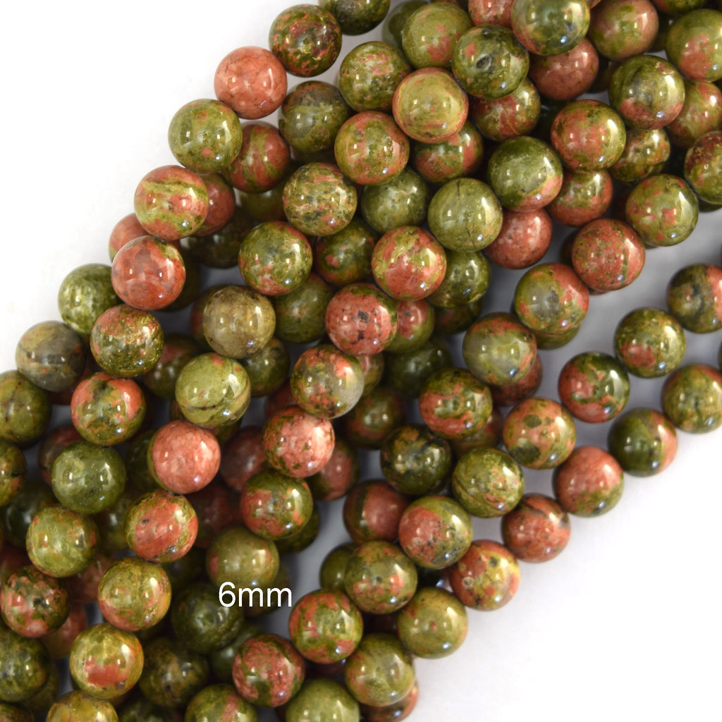 Natural Green Unakite Jasper Round Beads 15" Strand 4mm 6mm 8mm 10mm 12mm