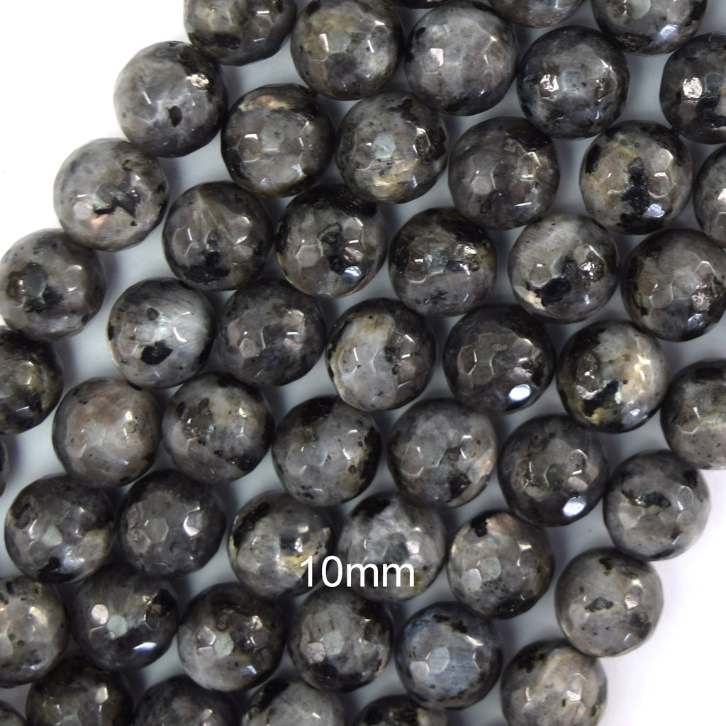 Natural Faceted Labradorite Larvikite Round Beads 14.5" 4mm 6mm 8mm 10mm 12mm