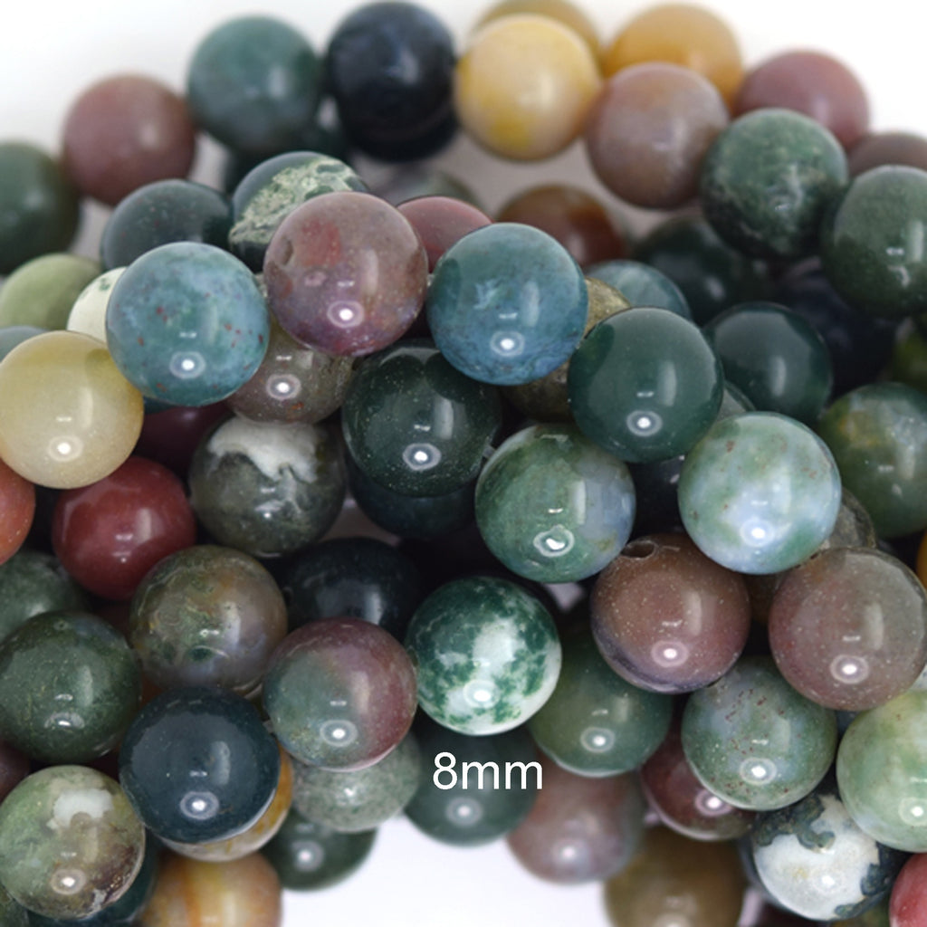 Natural Indian Agate Round Beads 15" Strand 4mm 6mm 8mm 10mm 12mm Fancy Jasper