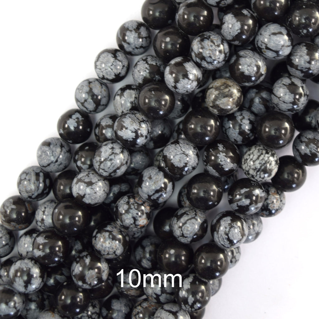 Natural Black Snowflake Obsidian Round Beads 15" Strand 4mm 6mm 8mm 10mm