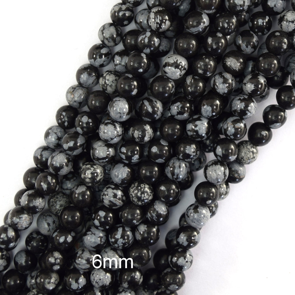 Natural Black Snowflake Obsidian Round Beads 15" Strand 4mm 6mm 8mm 10mm