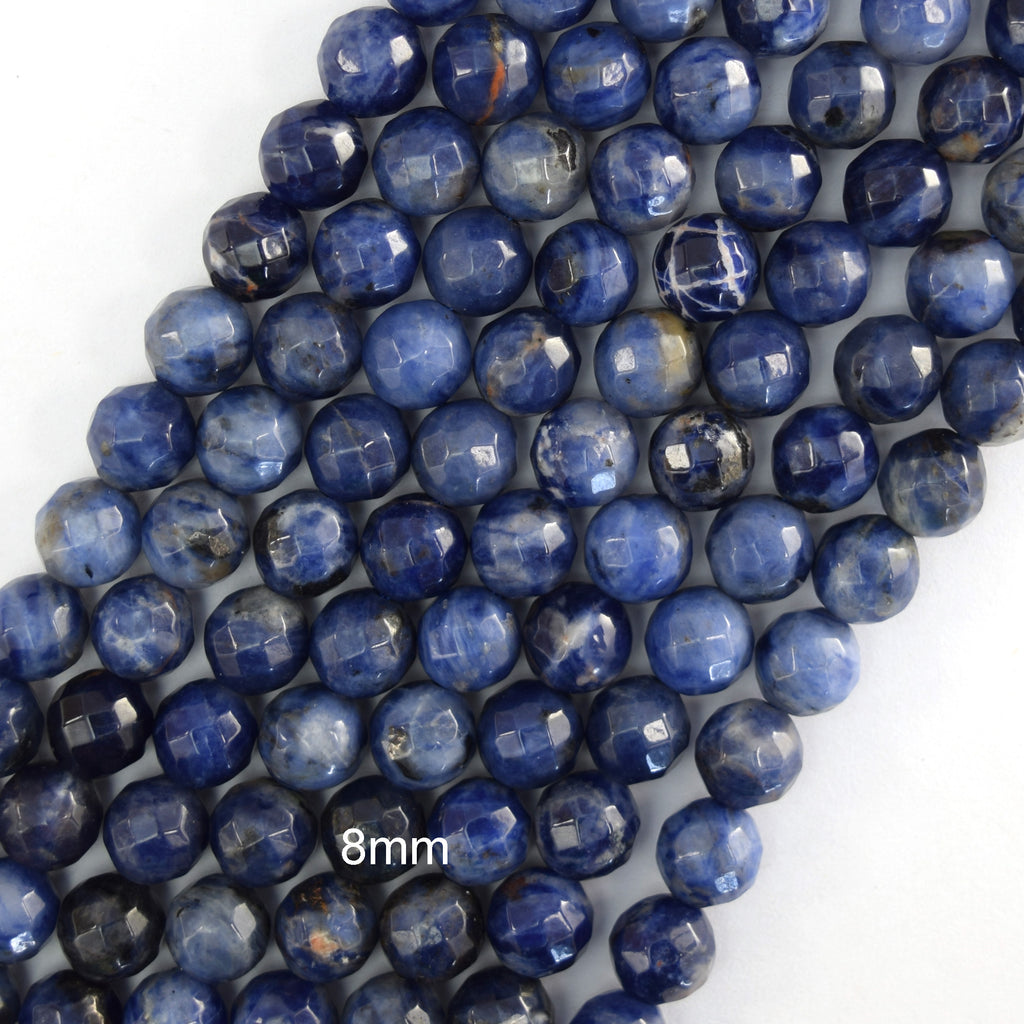 Natural Faceted Blue Sodalite Round Beads Gemstone 14.5" Strand 6mm 8mm 10mm