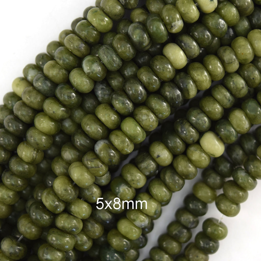 Natural Green Taiwan Jade Rondelle Button Beads Gemstone 15" Strand 4mm 6mm 8mm