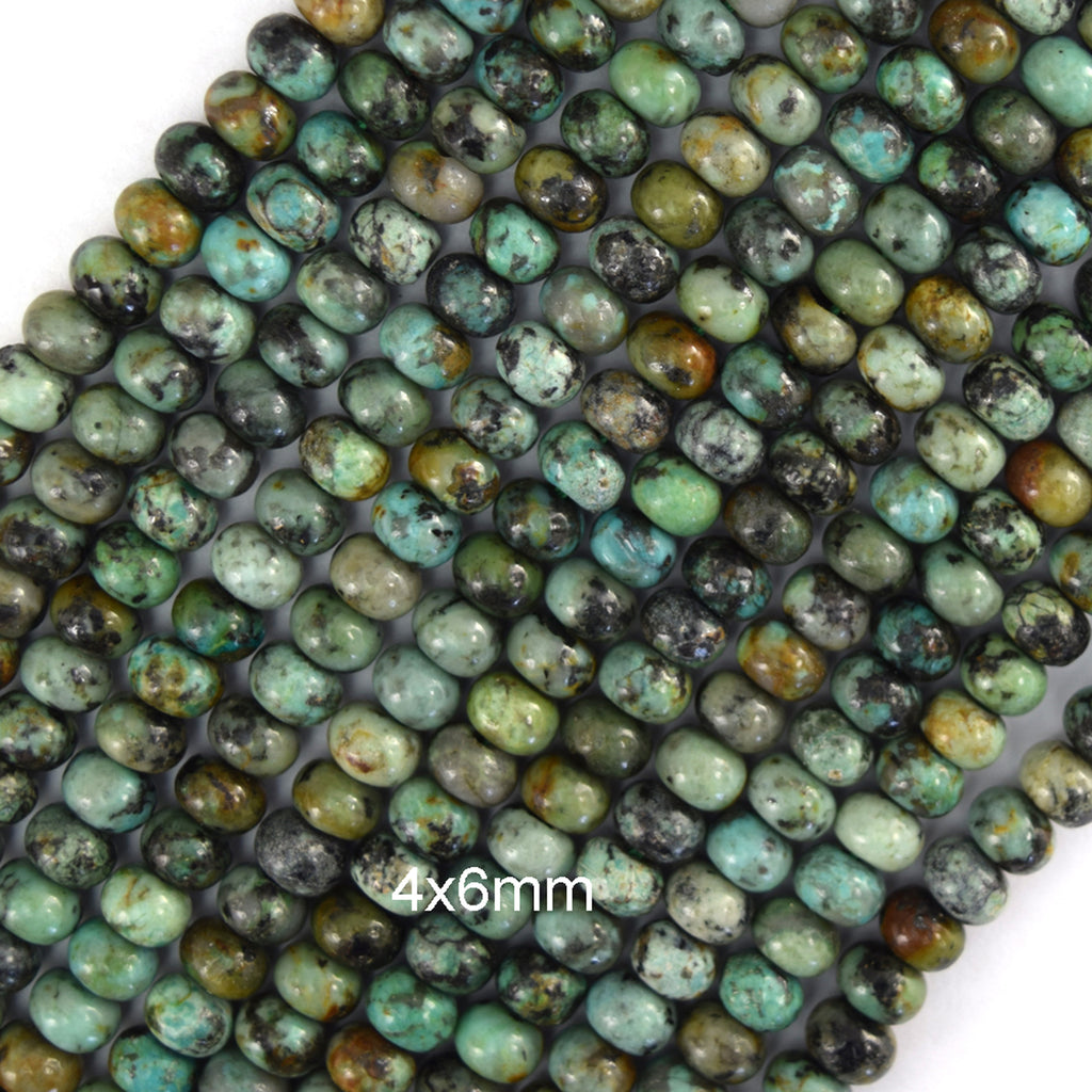 Natural Green African Turquoise Rondelle Button Beads 15" Strand 4mm 6mm 8mm