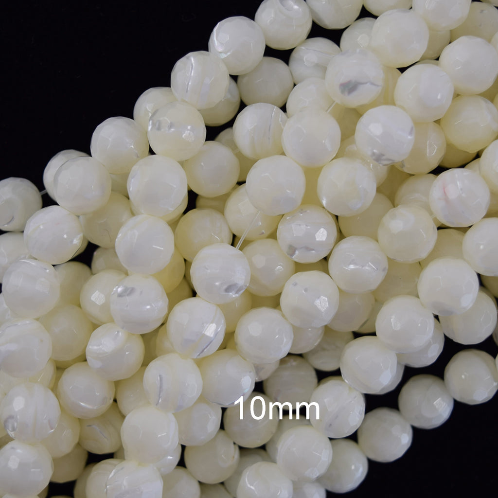 Faceted White Mother Of Pearl MOP Round Beads 15.5" Strand 3mm 4mm 6mm 8mm 10mm