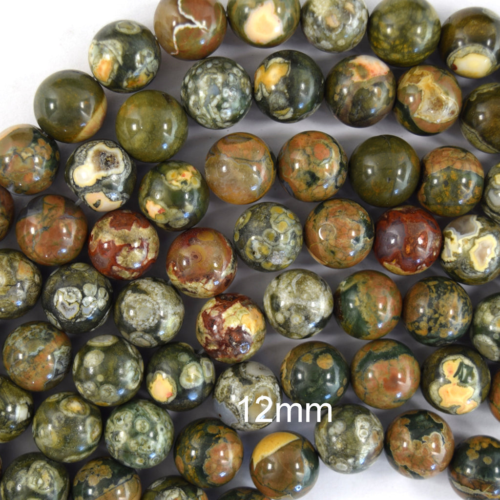 Natural Rainforest Green Rhyolite Jasper Round Beads 15" Strand 6mm 8mm 10mm