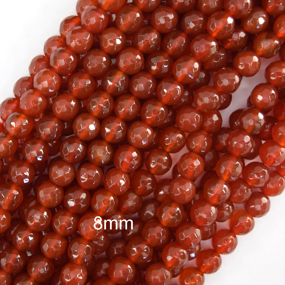 AA Faceted Red Carnelian Round Beads Gemstone 14" Strand 3mm 4mm 6mm 8mm 10mm S2