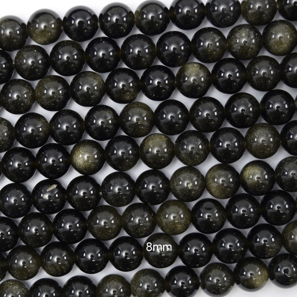 Natural Black Gold Obsidian Round Beads 15.5" Strand 4mm 6mm 8mm 10mm 12mm