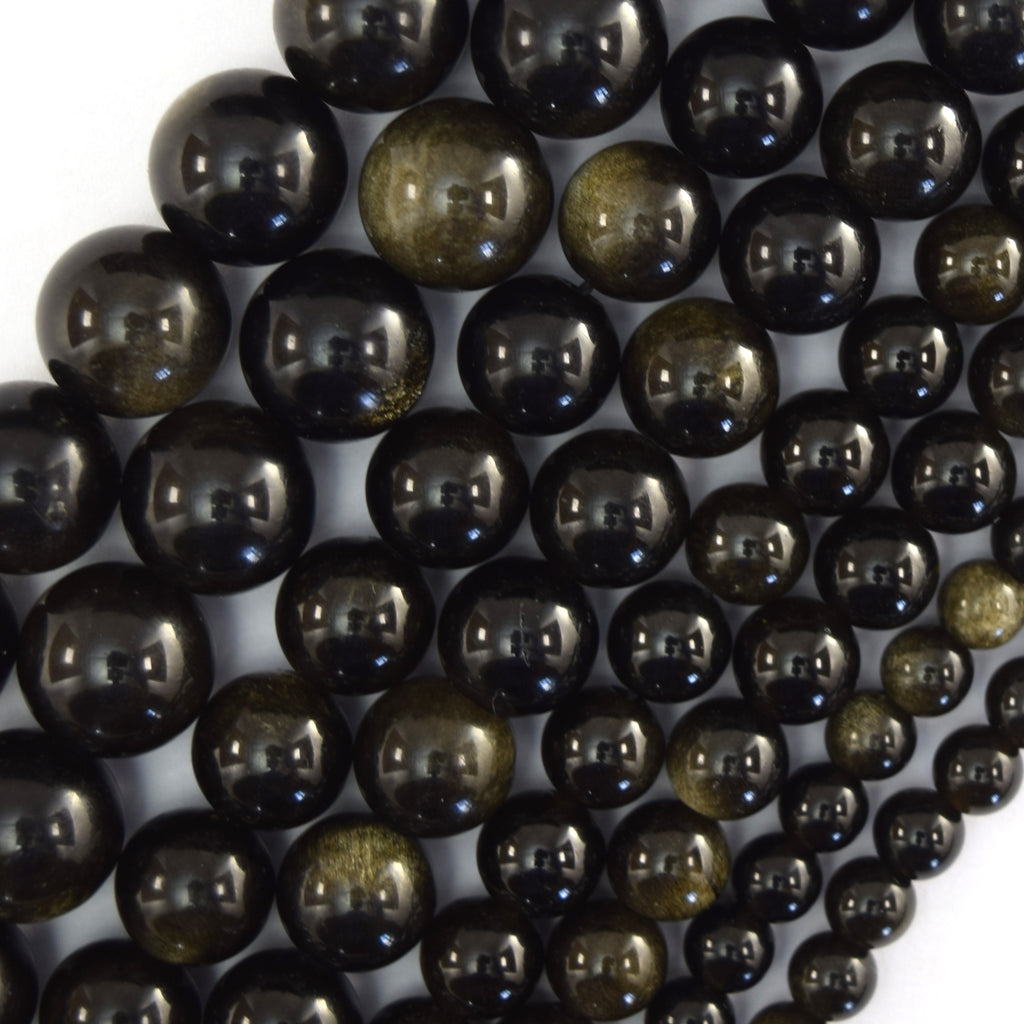 Natural Black Gold Obsidian Round Beads 15.5" Strand 4mm 6mm 8mm 10mm 12mm