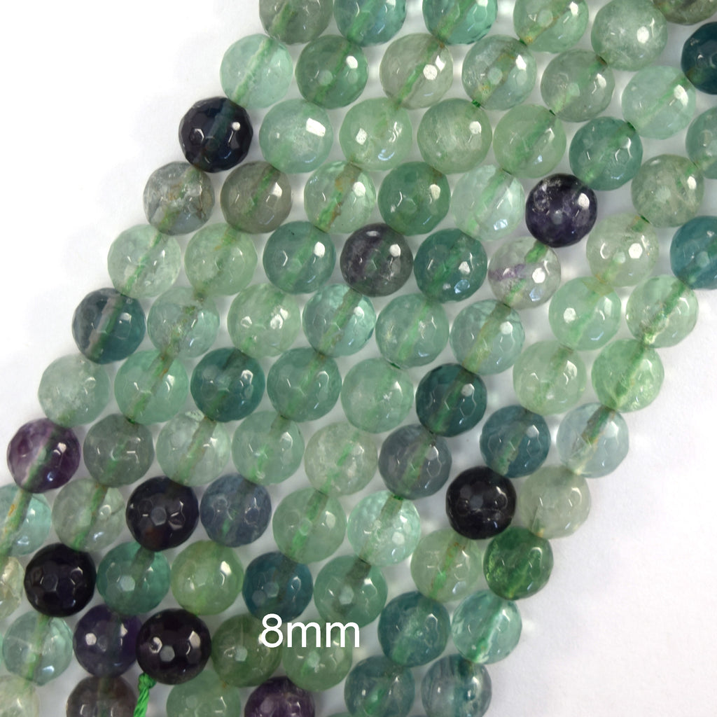 Natural Faceted Rainbow Fluorite Round Beads Gemstone 14.5" Strand 6mm 8mm 10mm