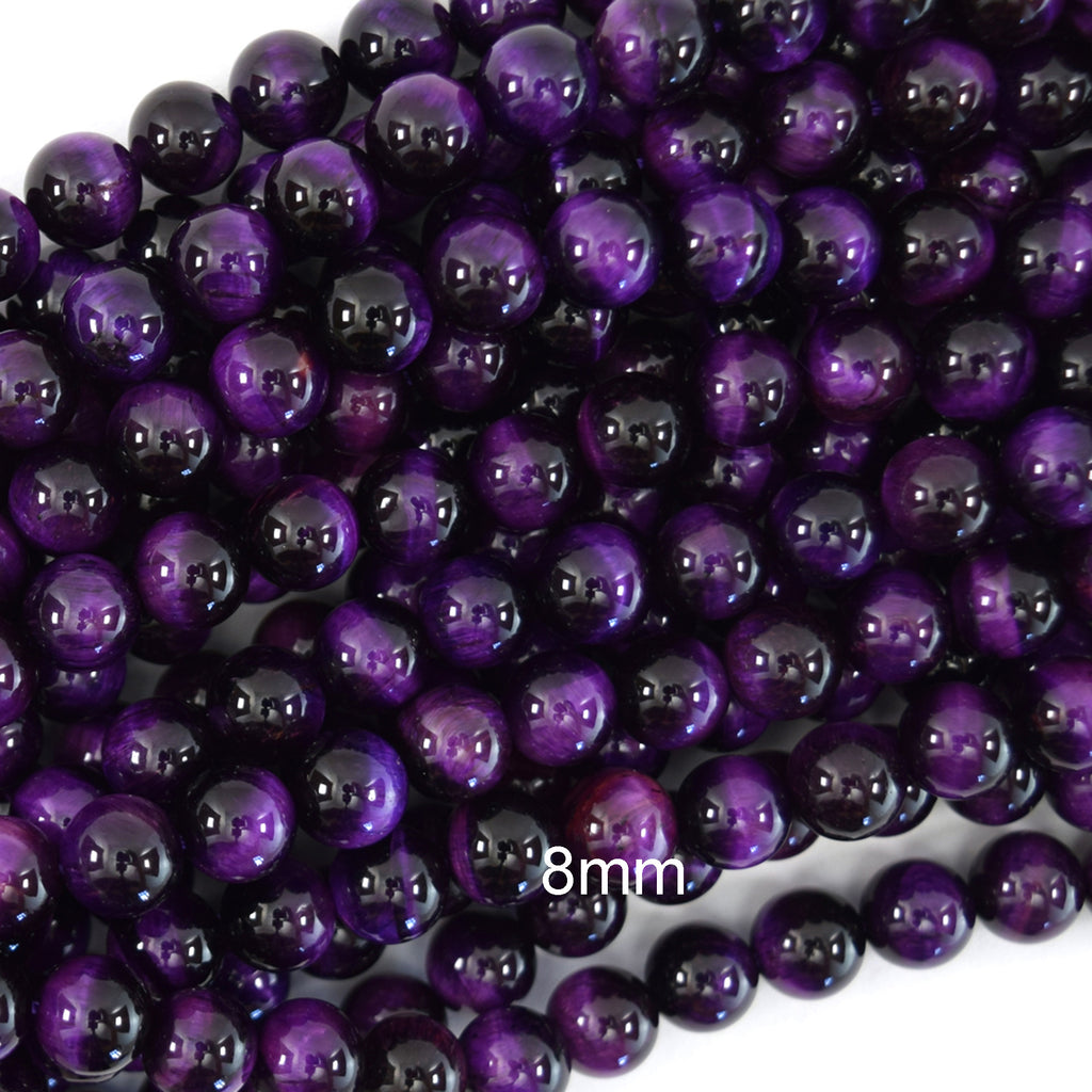AA Purple Tiger Eye Round Beads Gemstone 15" Strand 4mm 6mm 8mm 10mm 12mm