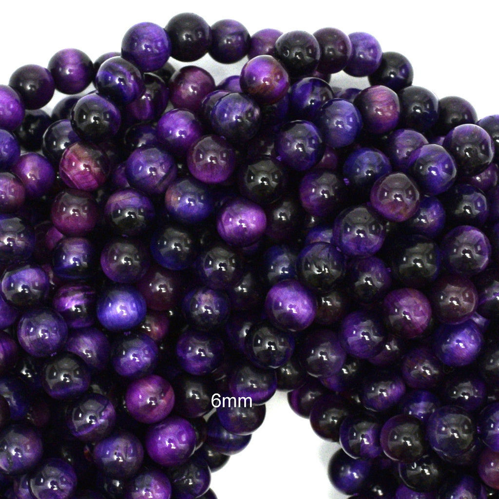 AA Purple Tiger Eye Round Beads Gemstone 15" Strand 4mm 6mm 8mm 10mm 12mm