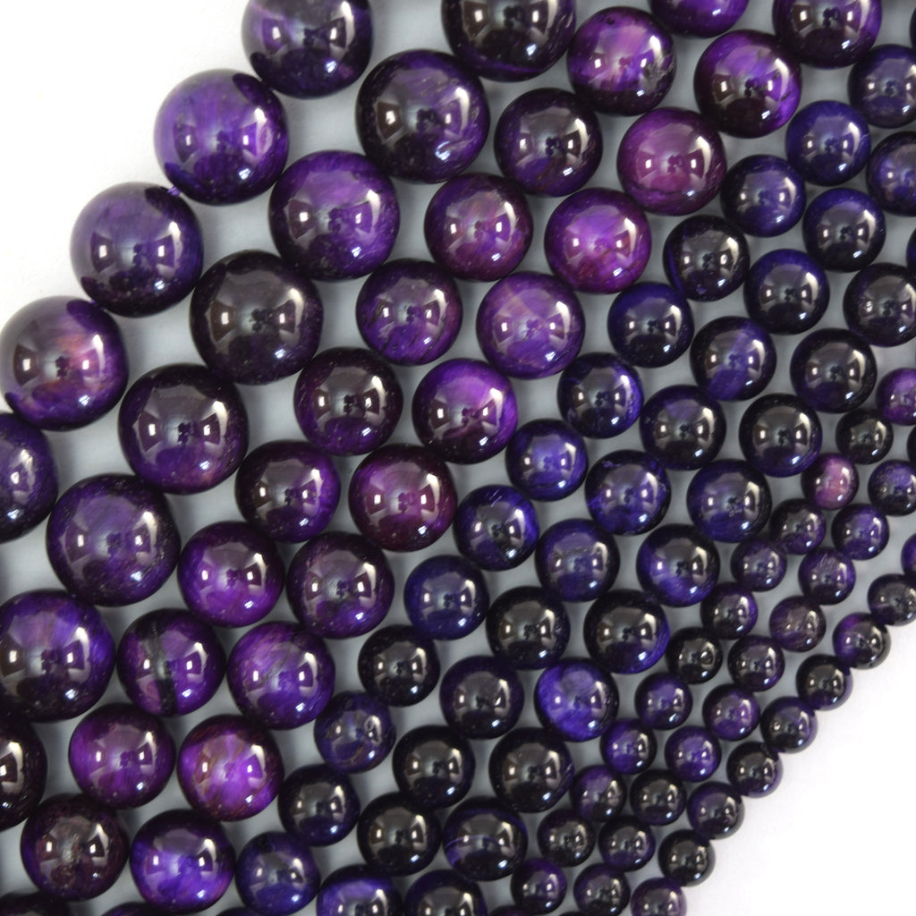 AA Purple Tiger Eye Round Beads Gemstone 15" Strand 4mm 6mm 8mm 10mm 12mm