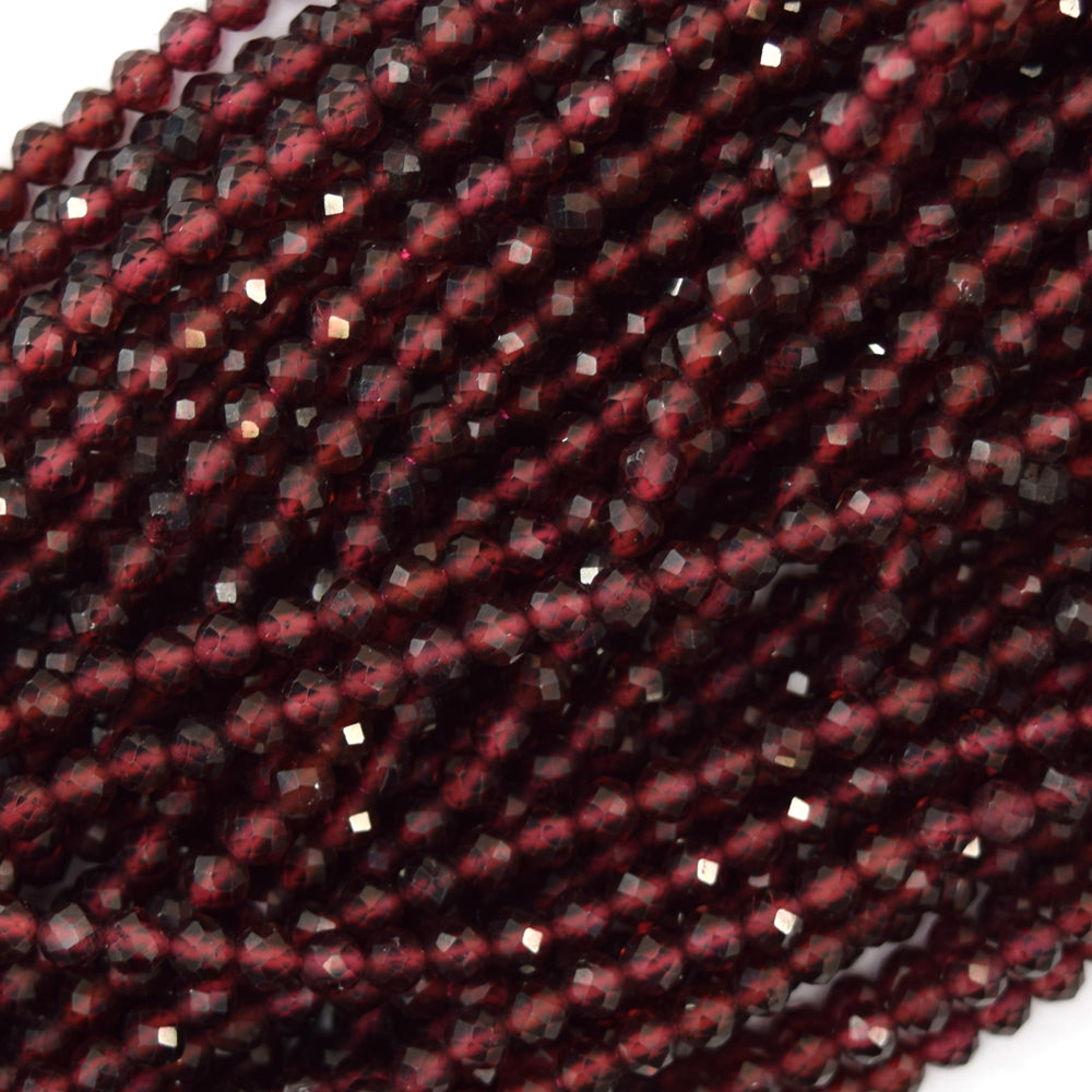 Natural Faceted Red Garnet Round Beads Gemstone 15.5" Strand 3mm 4mm - Eagle Beadz