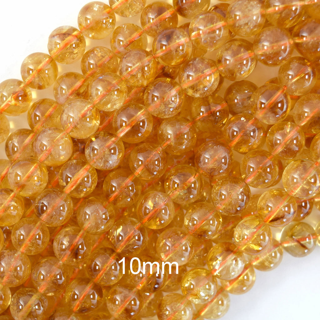 AAA Natural Yellow Citrine Round Beads Gemstone 15" Strand 6mm 8mm 10mm S3