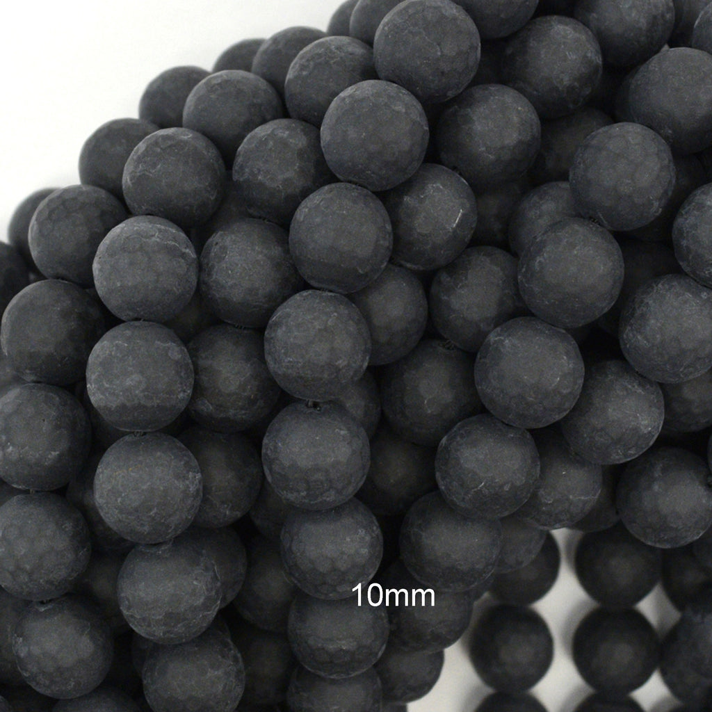 Matte Faceted Black Onyx Round Beads Gemstone 14.5" Strand 6mm 8mm 10mm 12mm