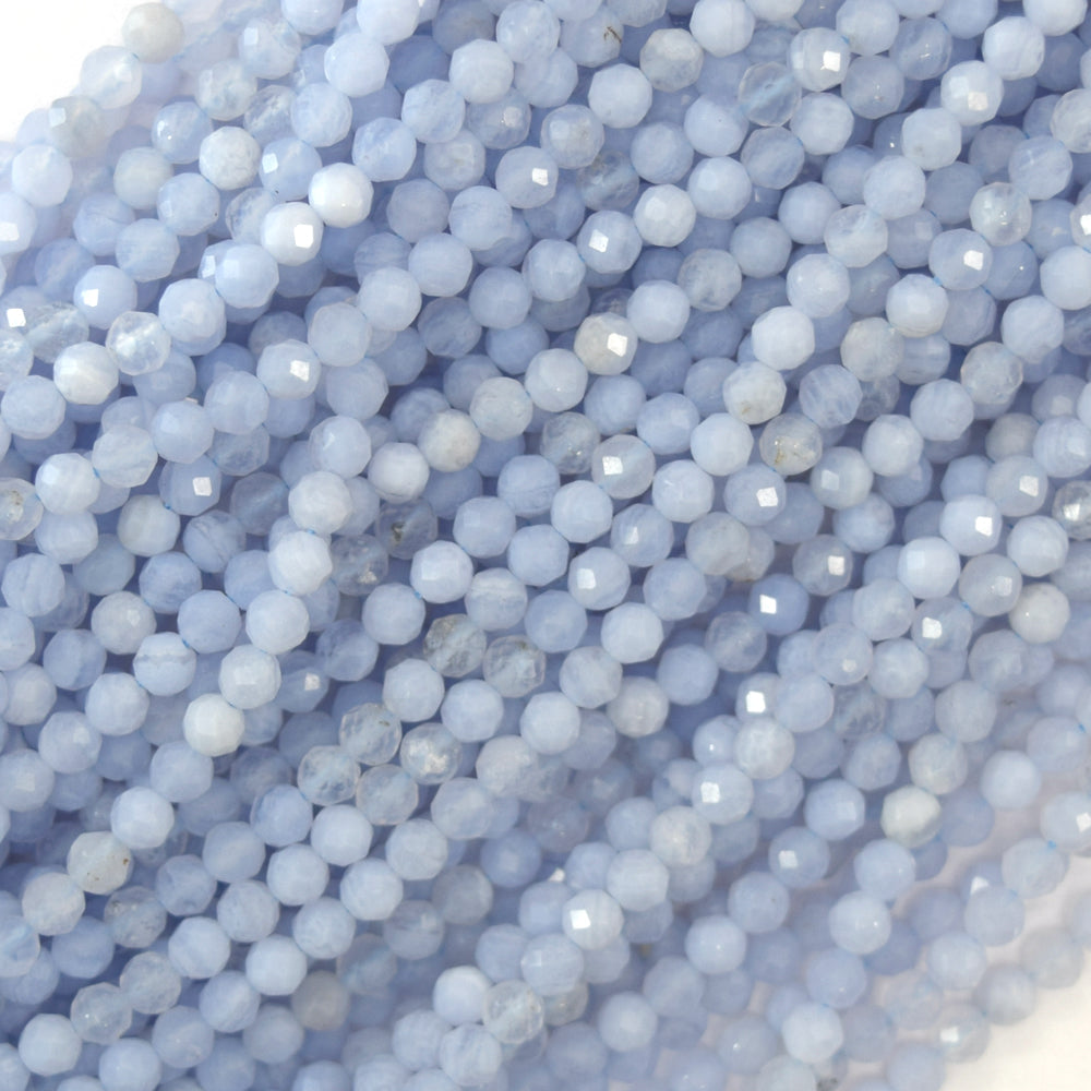 Natural Faceted Blue Lace Agate Round Beads 15.5