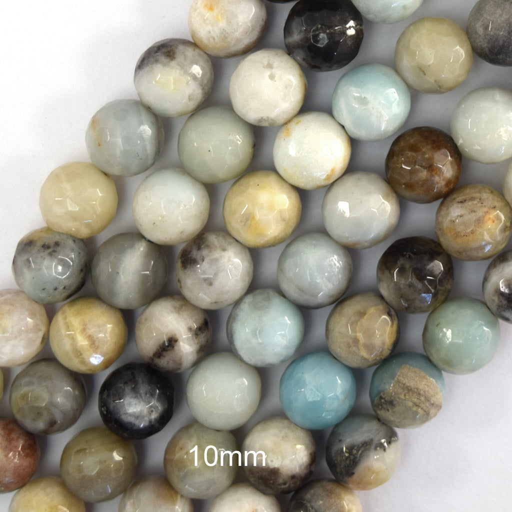 Natural Faceted Amazonite Round Beads Gemstone 14.5" Strand 4mm 6mm 8mm 10mm