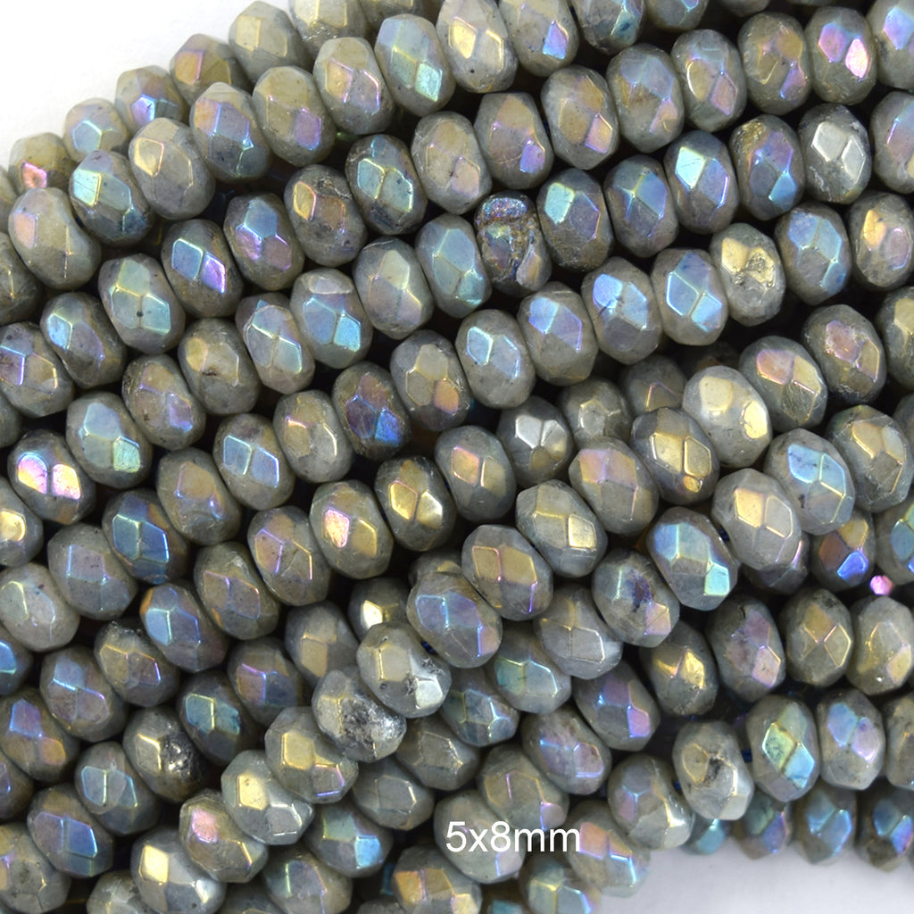 5x8mm Mystic Titanium Faceted Gemstone Rondelle Button Beads 15" Strand 8mm