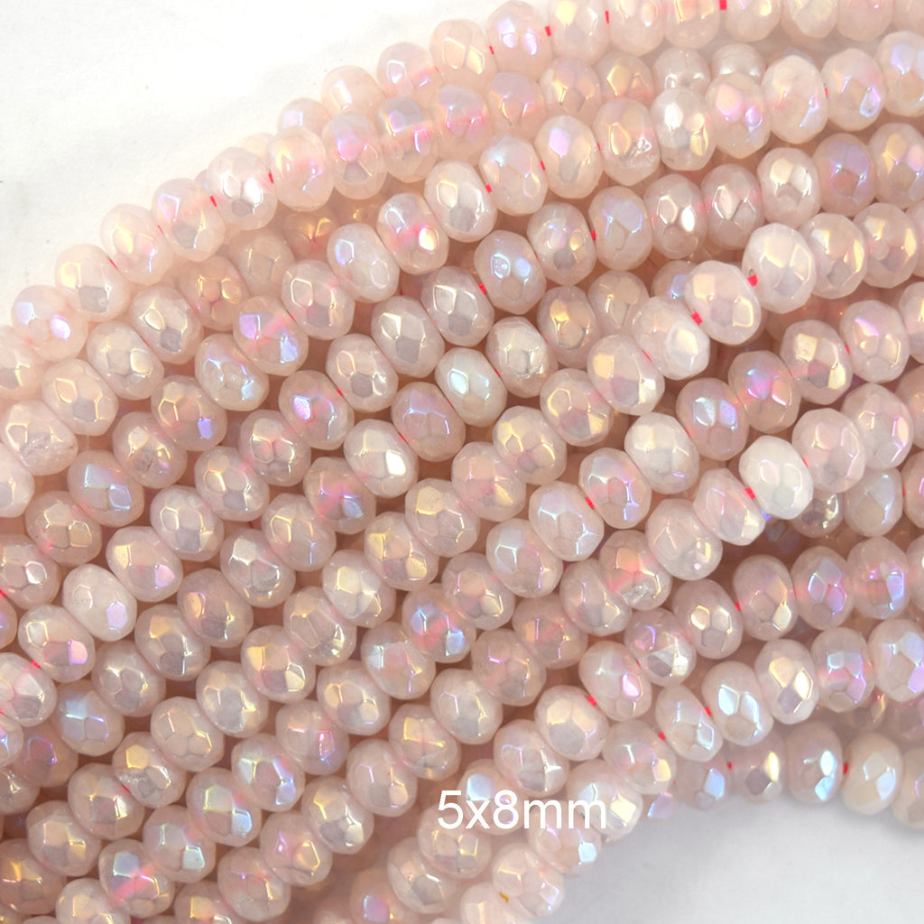 5x8mm Mystic Titanium Faceted Gemstone Rondelle Button Beads 15" Strand 8mm