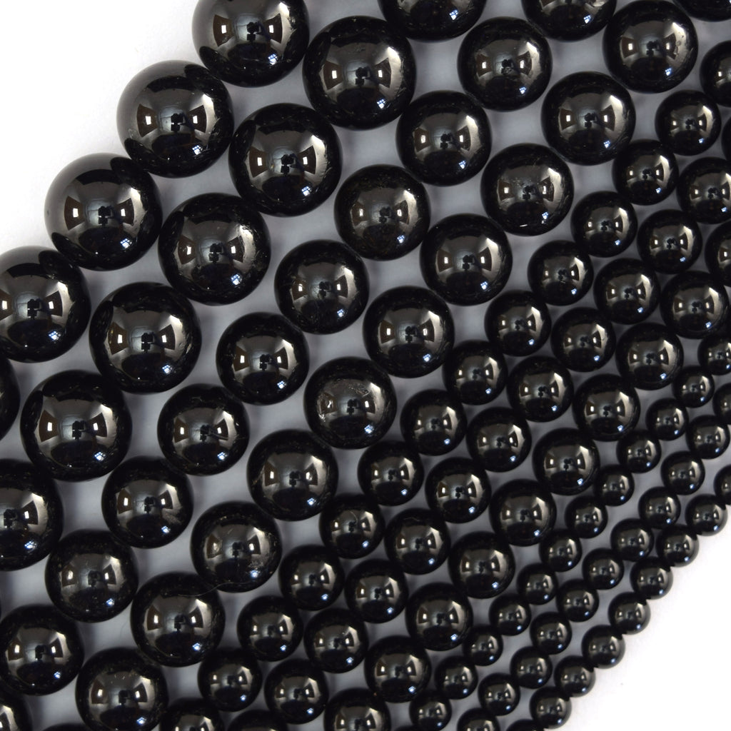 AA Natural Black Tourmaline Round Beads Gemstone 15" Strand 4mm 6mm 8mm 10mm
