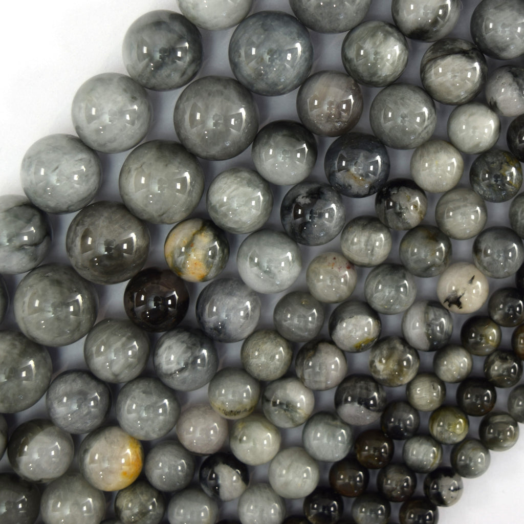 Natural Gray Hawk Eye Round Beads 15.5" Strand Eagle Eye 6mm 8mm 10mm 12mm S2