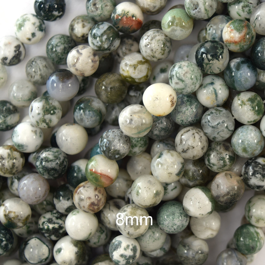 Natural Green White Tree Agate Round Beads Gemstone 15" Strand 6mm 8mm 10mm