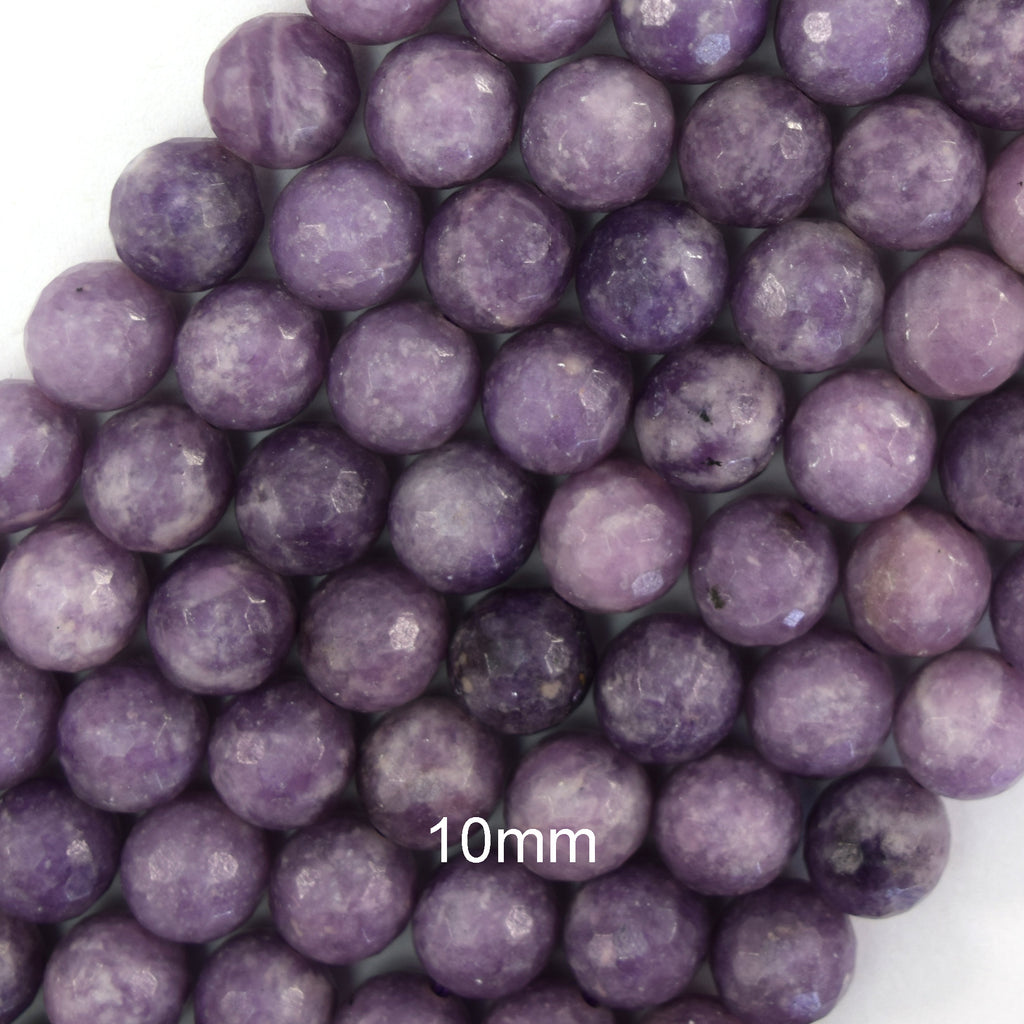 Natural Faceted Purple Lepidolite Round Beads Gemstone 15" 4mm 6mm 8mm 10mm