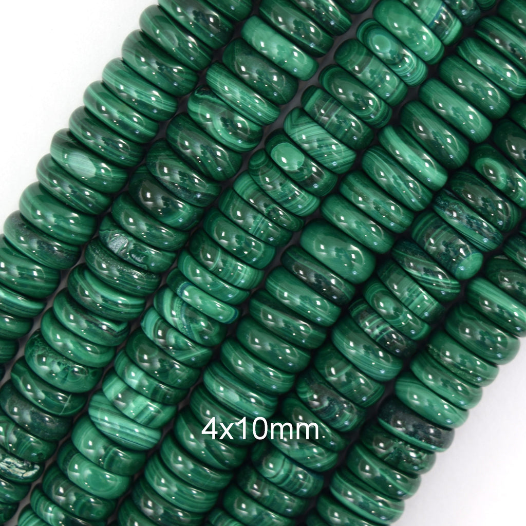 Natural Green Malachite Rondelle Button Beads Gemstone 15" Strand 6mm 8mm 10mm